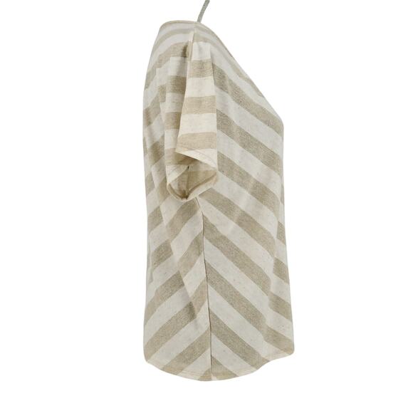 Chicos Top 1 Womens Medium Beige Gold Metallic Chevron Blouse Pullover Neutral - Picture 5 of 14